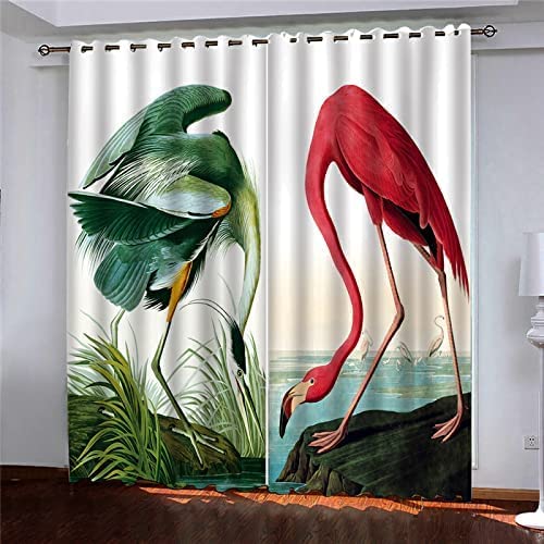 Cortinas Dormitorio Juvenil Flamenco De Animales 140 (Ancho) X 160 (Alto) Cm Juego De Cortinas...