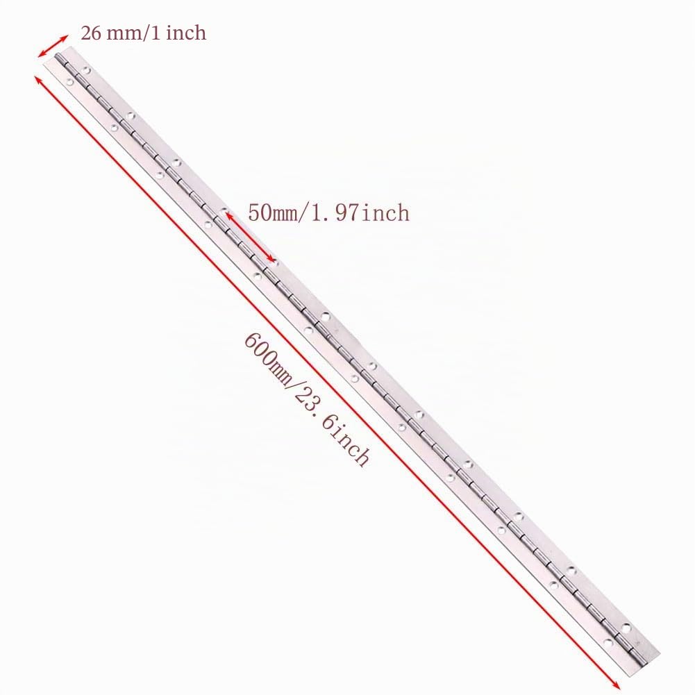 Cerniera Continua in Metallo, 600 mm x 25 mm x 1 mm, Cerniera Lunga in Acciaio Inox, Apertura a 270 Gradi, Resistente, per Pianoforti, Armadi, Porte, Grandi Finestre, Barche, Cromate