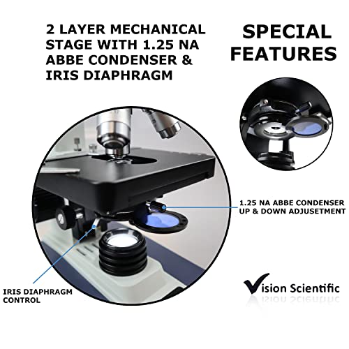 Image of VS-60B-RC Siedentopf Binocular Compound Microscope, 40X-2500X Magnification, Wide-Field 10X and 25X Eyepieces, Double-Layer Mechanical Stage, LED Illumination