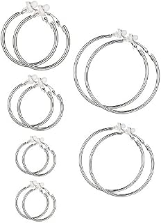 6 Pairs Hoop Earrings Clip On Earrings Non Piercing Earrings Set for Women and Girls, 6 Sizes (Silver)