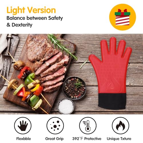 Image of GEEKHOM Silicone Grilling Gloves, Heat Resistant Oven Mitts, BBQ Gloves, Waterproof Non-Slip for Barbecue, Cooking, Baking, Fryer, Red
