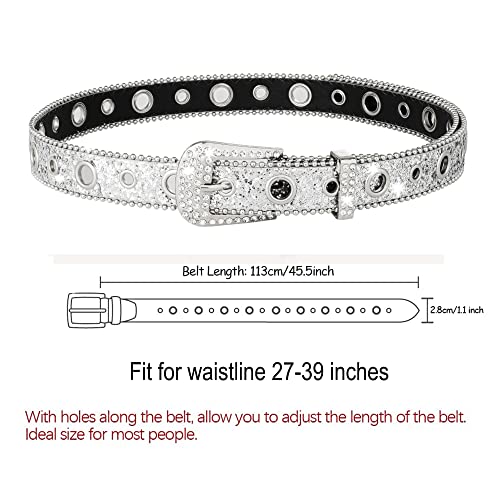 Glitter-Rhinestone-Western-Cowboy Belt for Women-Bling-Studded Belts With Silver Buckle for Jeans Fit for 27"-39"3