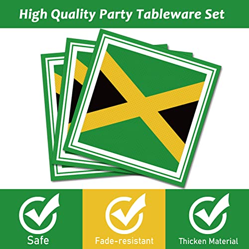 Image of 96 PCS Jamaica Flag Party Supplies Paper Plates Napkins Jamaica Birthday Decorations Favors for Jamaican Serves 24