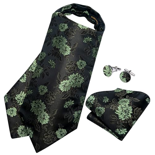 Image of DiBanGu Silk Woven Ascot Cravat with Pocket Square Set for Men | Paisley Ascot,Wrinkle-Resistant,Silky Smooth,Easy to Match,Cufflinks,Tie Ring,Wedding,Ceremonies,Party Occasions,Banquet