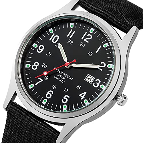Lsvtrus WAL31-1 Men'S Military Army Watch, Stainless Steel Nylon Strap Calendar Casual Sports Wrist Watch thumb #1