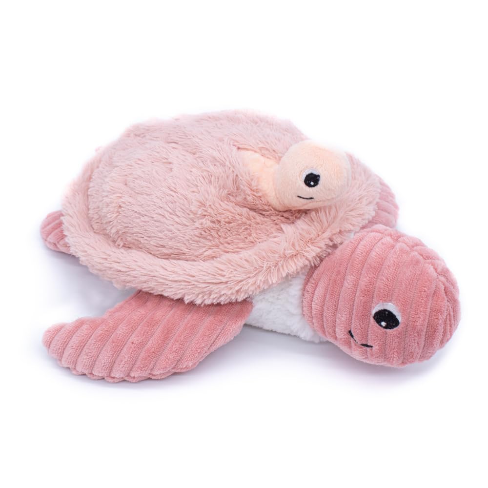 Les Deglingos Ptipotos Sauvenou the Turtle Mum and Baby Plush Corduroy Toy, Pink