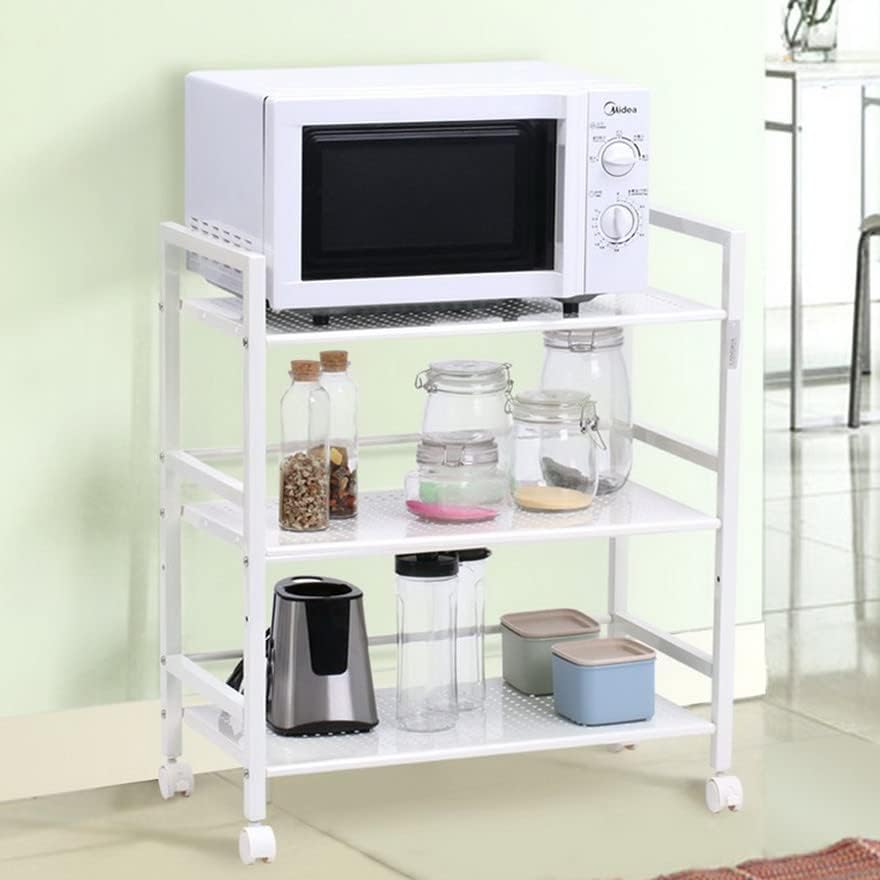 Miniatura 2 de Carrito utilitario rodante de 3 niveles, carrito de isla de cocina con ruedas, carrito de servicio de metal con ruedas, estante de utilidad, estante