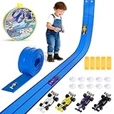 DASIAUTOEM Flexible Autorennbahn mit 4 Autos – 5M Tragbare Rennstrecke & Rampen für Kinder – Auto Rennbahn Spielzeug Weihnachten Geschenke für Jungen und Mädchen – Blau 5 Meter