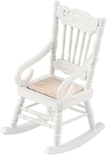 Dollhouse Miniature Rocking Chairs 1 12 Scale Dollhouse Furniture, Wooden Rocketing Dining Chairs for Doll House Living Room Decorations(White)