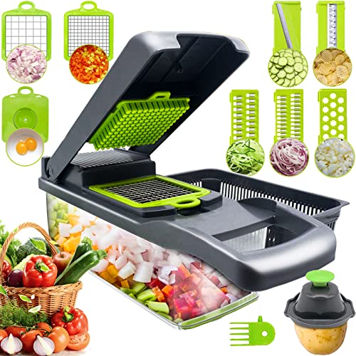 Vegetable Chopper Food Chopper Slicer Onion Chopper Manual Vegetable Cutter Veggie Slicer and Chopper for Vegetable and Fruit, 14 Pieces