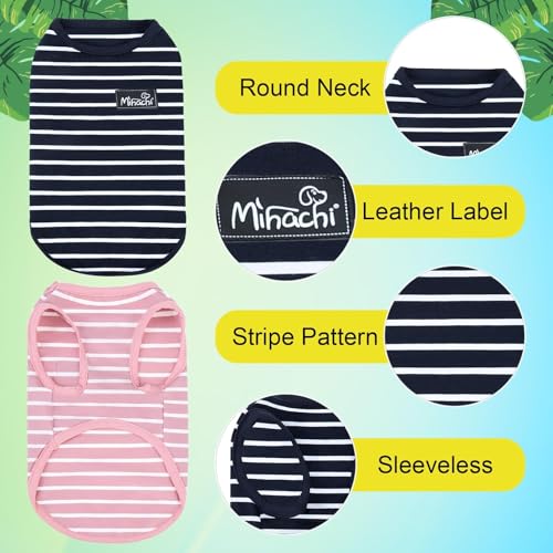 Image of MIHACHI Dog Shirts Cotton Striped T-Shirt, Summer Pet Clothes for Small Dogs, 2-Pack Soft Puppy Apparel Cat Tee, Sleeveless Lightweight, Quick Dry, Breathable,Stretchy for Chiuahaha, Pink Navy XS