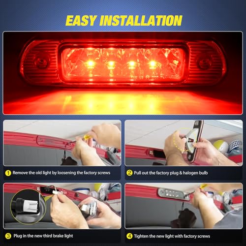 Image of Nilight Third Brake Light Tail High Mount 3rd Stop Lights Smoked Lens Compatible with Jeep Cherokee 1999 2000 2001 2002 2003 2004 Van SUV Rear Center Cab Lamp