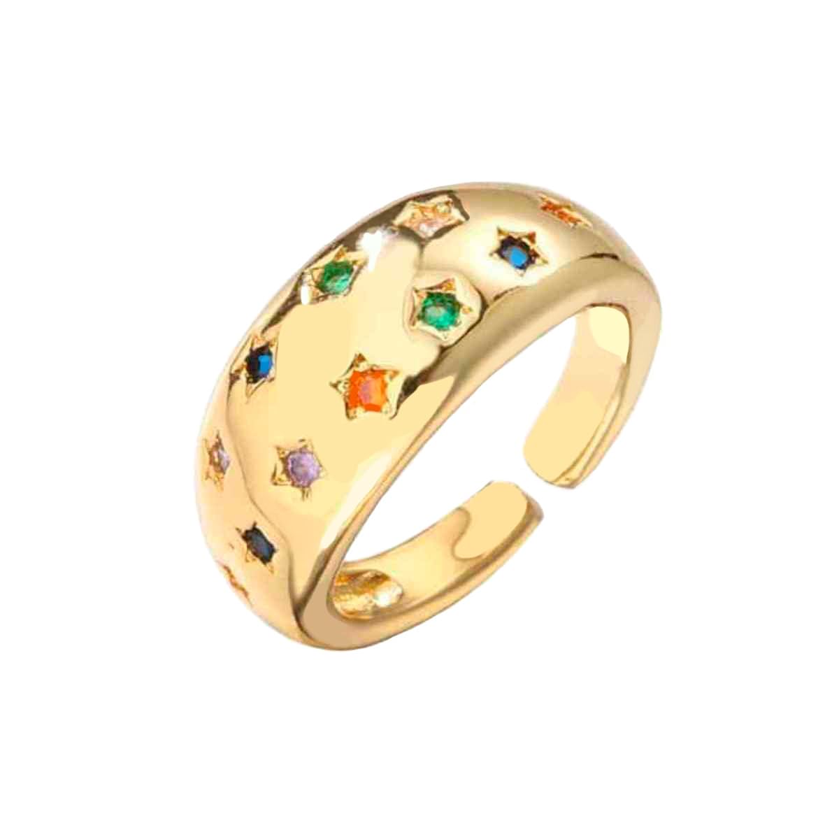 GOLDENCATAnillo Daila Color, Anillo con Circonitas, Anillo Dorado Multicolor, Anillo Adaptable, Anillo Zircon Multicolor, Diámetro Interno 17.3 mm Adaptable, Ajustable, Latón, Bañado en Oro 18k