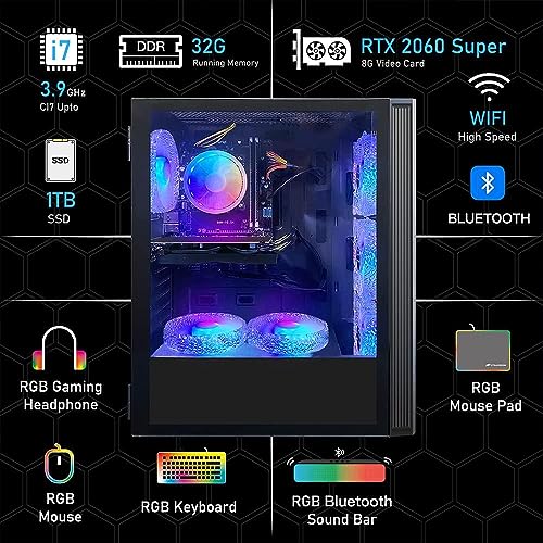STGAubron Gaming Desktop PC,Intel Core i7 3.4G up to 3.9G,GeForce RTX 2060 Super 8G GDDR6,32G,1TB SSD,WiFi,BT 5.0,RGB Keybaord/Mouse,RGB Mouse Pad,RGB BT Sound Bar,RGB Bluetooth Headset Mic,W10H64 - Image 6