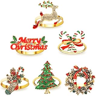 6pcs Christmas Napkin Rings Alloy Xmas Napkin Holder Napkin Buckle Table Decor for Dinner, Party and Christmas Decorations