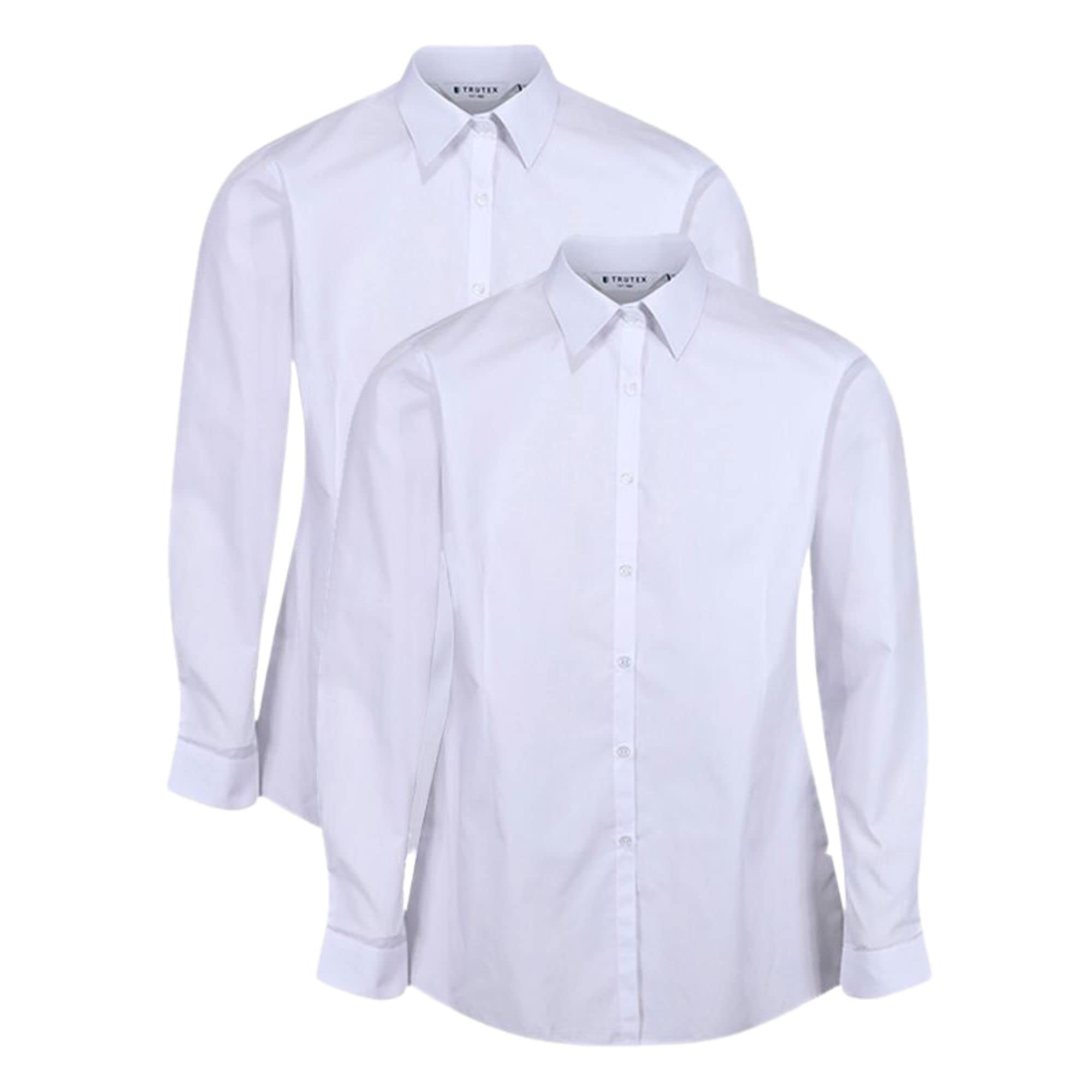 Trutex Paquete de 2 camisas escolares blancas para niñas, uniforme de fácil planchado, camisa de manga larga con botones, talla de 7 a 16 años (26 a 44 pulgadas de pecho)