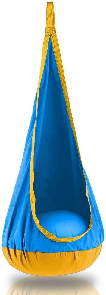 Premium Hanging Nest Hammock Pod for Indoor and Outdoor Use - Professional Grade Hardware Included (Blue/Yellow)
