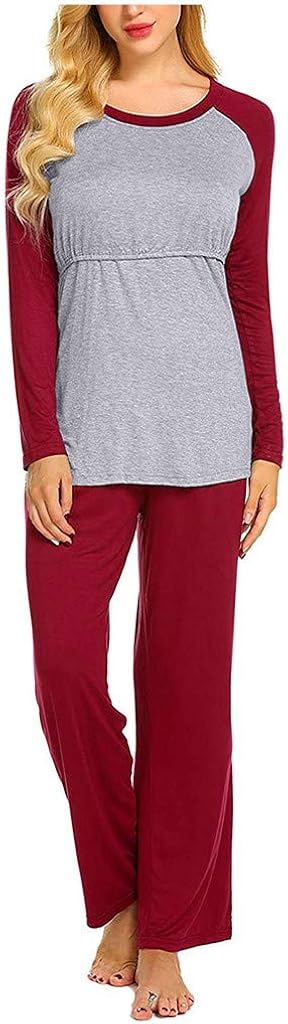 Sleeve Baby Tops+Pants Long Pajamas Suit Maternity Women Set T-shirt Maternity Set & Suit Night Gown Maternity Red at  Women’s Clothing store