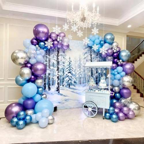 Image of Bezente Frozen Balloons Set 60pcs 12 inch | Blue Purple and Metallic Silver Helium Balloons for Girls Birthday Wedding Baby Bridal Shower