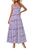 PRETTYGARDEN Women's Summer Floral Maxi Dress Sleeveless Smocked Ruffle Long Flowy Beach Vacation Boho Sundresses (Floral Purple White,Small)