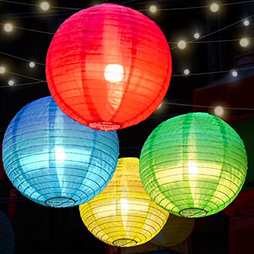 Lampions Solar Außen, 4 Stück Solar LED Garten Papierlaterne, Outdoor Gartenlaternen Lampions Solar IP55 Wasserdicht Hängende Lampions ür Garten, Balkon, Hof, Hochzeit, Party Deko-Ø20cm (Buntes) Cover