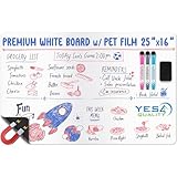 Extra Large Magnetic Dry Erase White Board Sheet for Fridge - 25x16 - Stain Resistant Technology with 3 Markers & Big Eraser with Magnet - Refrigerator Whiteboard Planner Organizer - by Yes4Quality