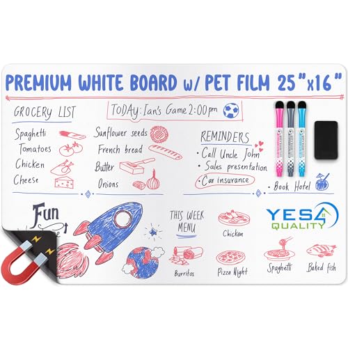 YES4QUALITY 25x16” Magnetic Dry Erase White Board