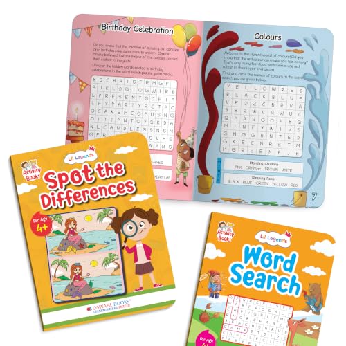 Image of Oswaal Lil Legends Interactive Learning Activity Books, Set of 2 for Kids Age 4+ Years | Spot the Difference and Word Search Puzzles | Brain Games to Boost Vocabulary and Observation