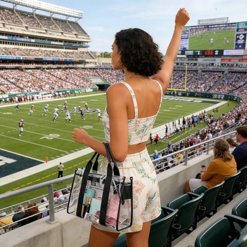 Image of LOXOMU Clear Tote Bag Stadium Approved Crossbody Clear Bag for Stadium Events Plastic Purse Handbag for Women