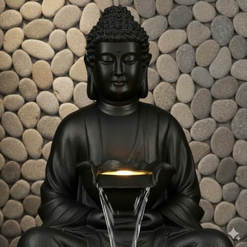 Image of Resin Buddha Statue Decorative Water Fountains for Outdoor Living Room, Office, Garden 4 Feet Large Buddha Fountain, Sitting Pose, Large Big Size (Matte Black)