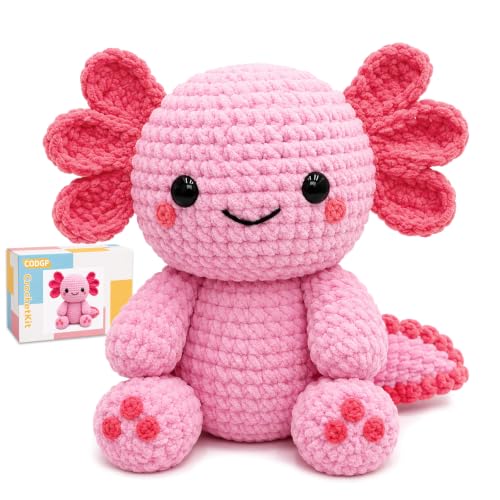 Image of CODGP Crochet Kit for Beginners, 11-Inch Axolotl Crochet Kit for Adults | Crochet Starter Kit Gift, Animal Amigurumi Kit, Durable Chenille Yarn, Full Supplies, Step-by-Step Videos, for Crochet Lovers