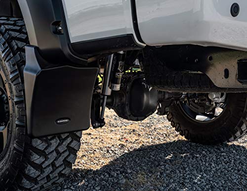 Image of Bushwacker Mud Flaps for Pocket Flares | 2-Piece Set, Black, Smooth Finish | MUD-40122 | Fits 2014-2018 Sierra 1500; 2015-2019 Sierra 2500 HD, 3500 HD (Excludes Dually)