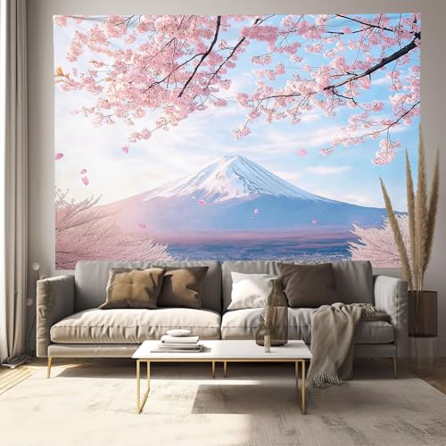 ALTCIRNMD - ALTCIRNMD Sakura Romantique Imprimé Sur Toile - Tenture Murale Tapisserie Décoration À Suspendre Ou Accrocher – Mont Fuji, Japon En Tissus Lavable Et Réutilisable 75X100Cm