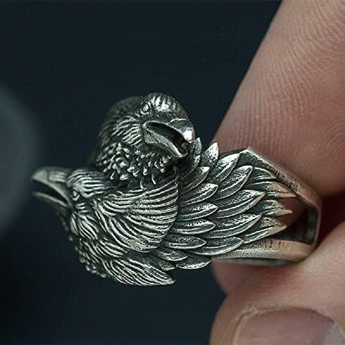 Bavaha New Store 316L Stainless Steel Ring Viking Men Two Entwined Ravens Ring Norse Mythology Silver Color Odin Crow Stainless Steel Rings Nordic Amulet Jewelry (11) #TOP4