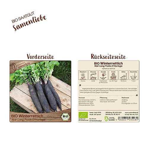 Samenliebe BIO Winterrettich Samen Noir Long Poids D'Horloge würziger Rettich langes Wintergemüse schwarz weiß 100 Samen samenfestes Gemüse Saatgut für Gewächshaus Freiland und Balkon BIO Gemüsesamen - Image 4