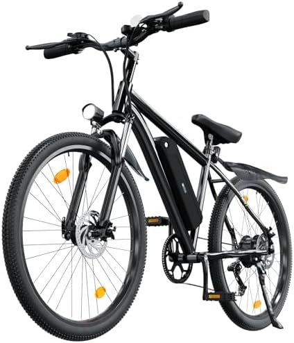 35-Speed Electric Bike for Adults 750W 26" Tire Commuting Electric Mountain Bike 20MPH Range 55+ Miles 374.4Wh Removable Battery Front Fork Suspension Lightweight Electric Bicycle,Black with Fenders