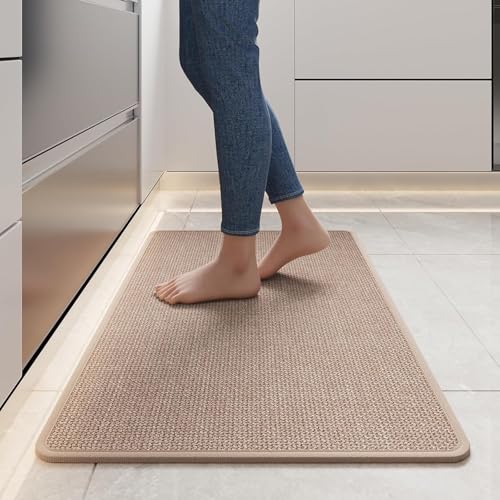 Quqei Kitchen Mat Non Slip Washable Woven Kitchen Rugs 43x75cm Brown
