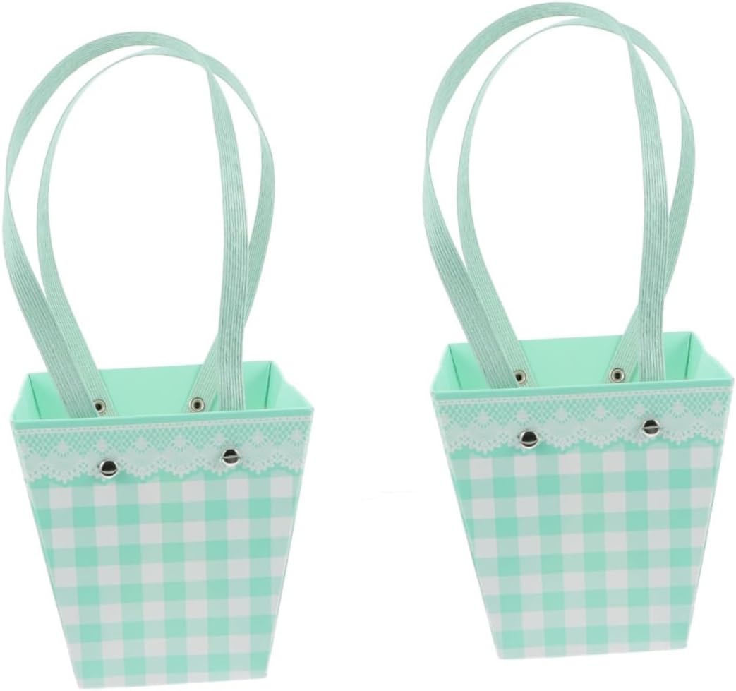 Ipetboom 10pcs Portable Plaid Flower Bouquet Bags Handles Floral Packaging for Weddings Home Decor and Florists Random Handle Colors
