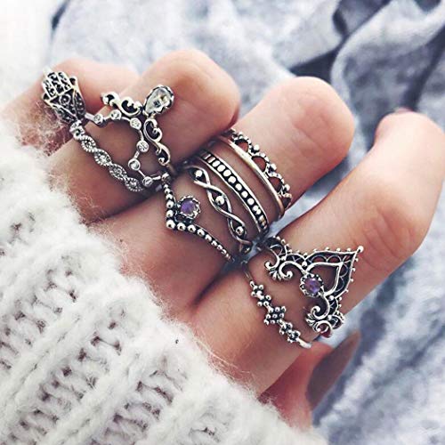 Crysly Boho Mid Knuckle Rings Silver Joint Finger Ring Gemstone Stacking Rings Set for Women and Girls(10PCS)