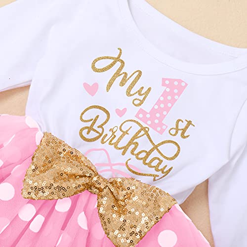 Winter Birthday Outfit Girl My First Birthday Mini Dress Up Cake Smash Outfit Baby Tulle Tutu Skirt Autumn Long Sleeve Mouse 1St Birthday Party Supplies 1 Year Old Photo Props Polka Dots Dresses Pink #TOP2