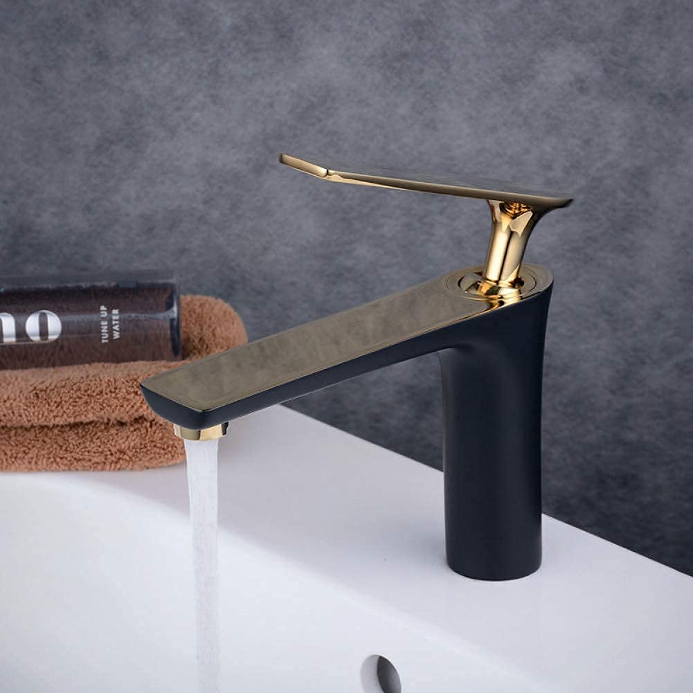 Robinet de lavabo monotrou en bronze noir aux finitions de style A