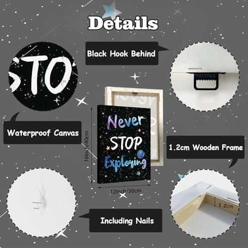 Image of CHDITB Space Themed Canvas Wall Art, Galaxy Inspirational Quotes Decor, Outer Space Motivational Framed Poster, Astronaut Room Wall Art, Celestial Kids Bedroom Decoration, Cosmic Nursery Prints 8 inchX10 inchX6