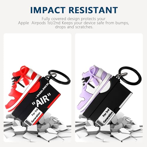 Image of [2Pack] Gedicht for Apple Airpods 3rd Generation Case Cover, Cute Cartoon Shoe Box Soft Silicone Protective Cases for AirPods 3 Case with Keychain for Women Men, Red+Purple