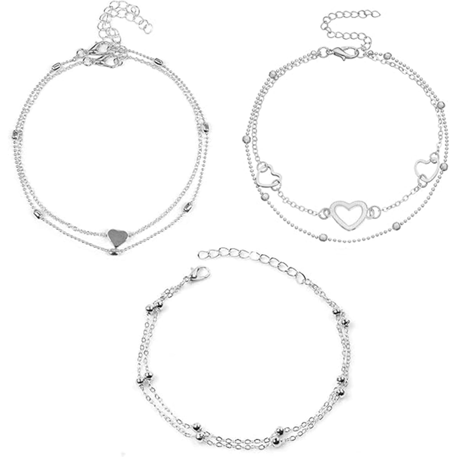 3 PCS Silver Anklets for Women Fancy Payal for Woman, Elegant Silver Anklet for Women Pure Silver, Stylish Anklet for Parties, Adjustable Silver Payal for Women-image-0