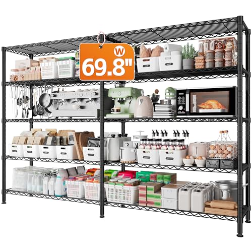 REIBII 698 W Storage Shelves 1600LBS Wire Shelving Unit 5 Tier Metal Shelving for Storage Rack Shelves Adjustable Heavy Duty Garage Shelf Pantry Shelves Kitchen Shelving 698Wx158Dx724HBlack
