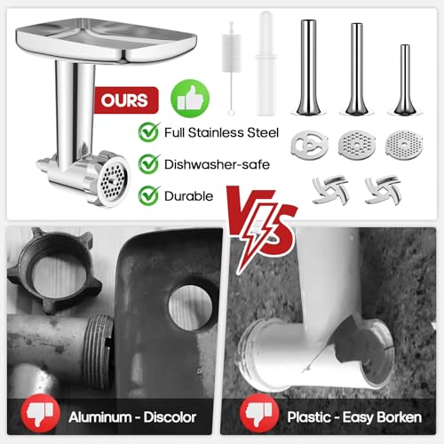 Stainless Steel Meat Grinder Attachment for KitchenAid Stand Mixer,Meat Grinder for KitchenAid Mixer Includes 3 Sausage Stuffer Dishwasher Safe Attachment by Gvode by GVODE - Used condition - Image 2