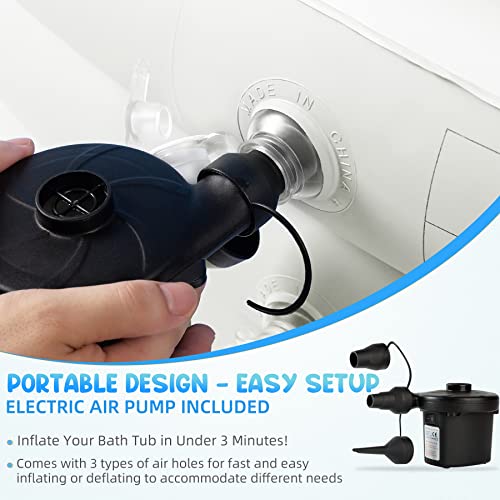 Inflatable Bathtub Adult With Electric Air Pump, Indoor Or Outdoor Portable Foldable Bath Tub And Ice Bath Tub, Freestanding Blow Up Bathtub With Bath Pillow Headrest For Adults Spa, 63"X33" (White) #TOP2