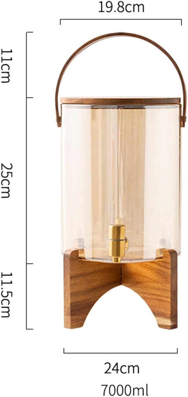 Distributeur de boissons avec support, distributeur de boissons en verre, support en bois pour boissons chaudes ou froides, pour l'extérieur, les fêtes et un usage quotidien, transparent, 7 l