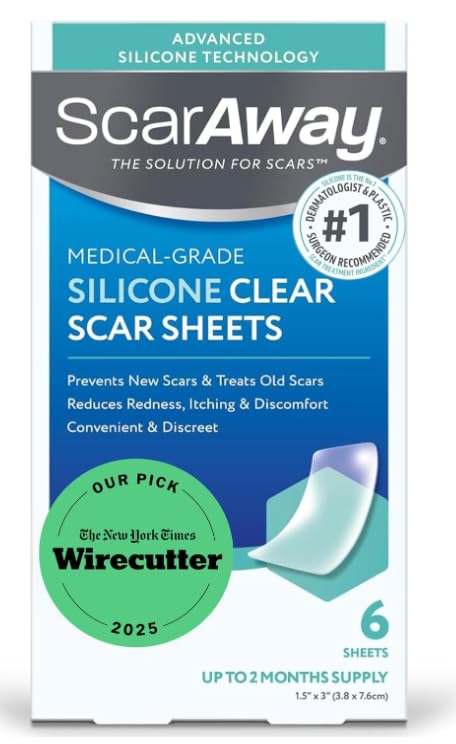 Clear Silicone Scar Sheets, White, 6 Count