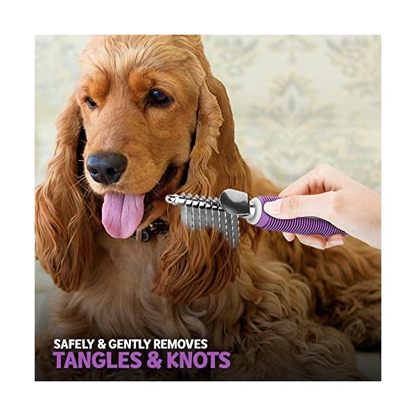 Poodle pet dematting fur rake comb brush tool - dog and cat comb with long 2. 5 inches steel safety blades for detangling matted or knotted undercoat hair - image 7